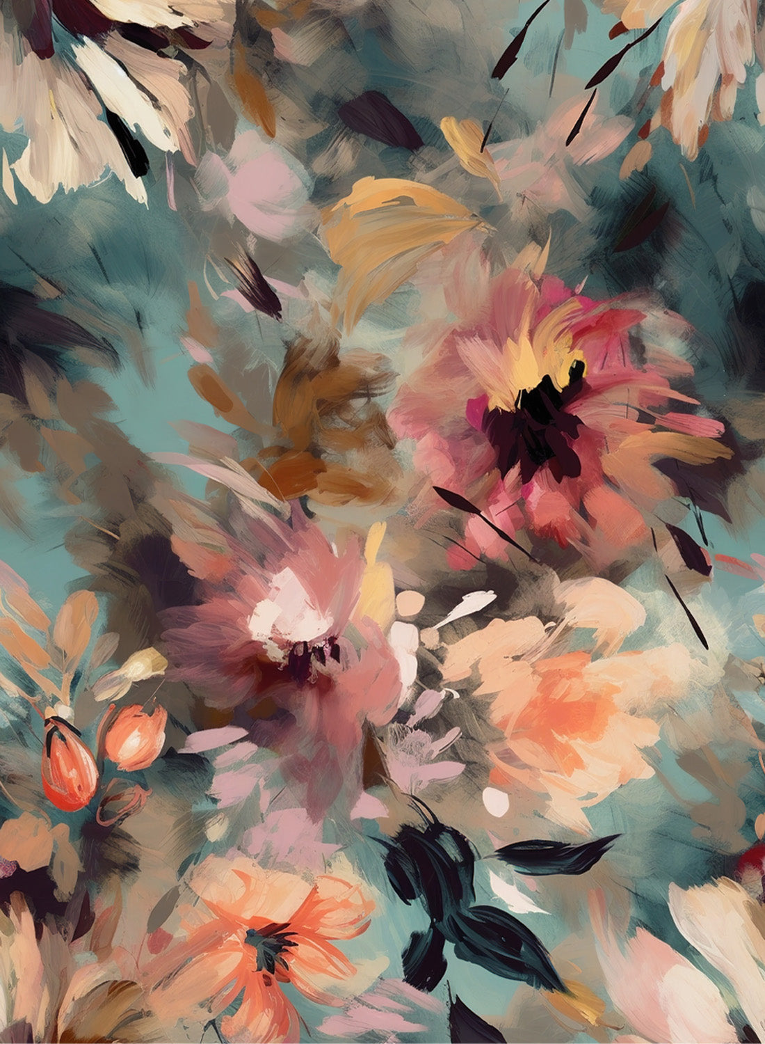 FLOWERS GREEN PATTERN CANVAS