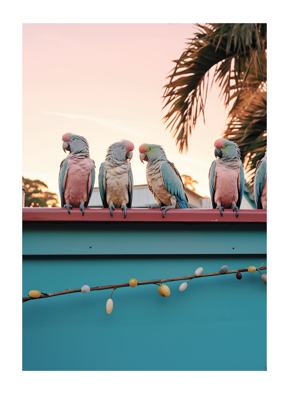COLORFUL PARROTS AND SUNSET